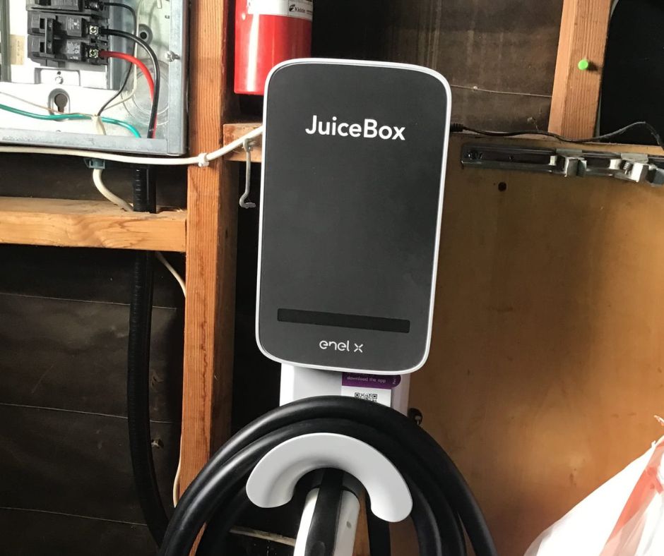 JuiceBox EV Charger installed in garage of Point Loma home by nearby electrician in San Diego