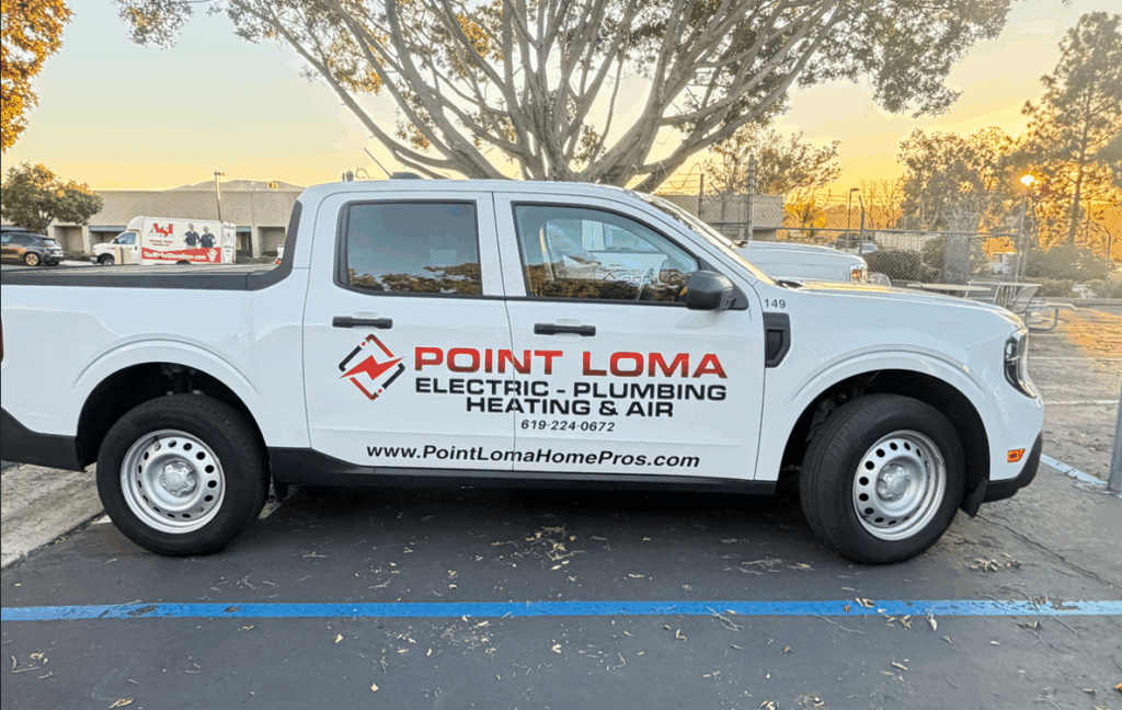 White Point Loma Home Pros company truck parked at sunset