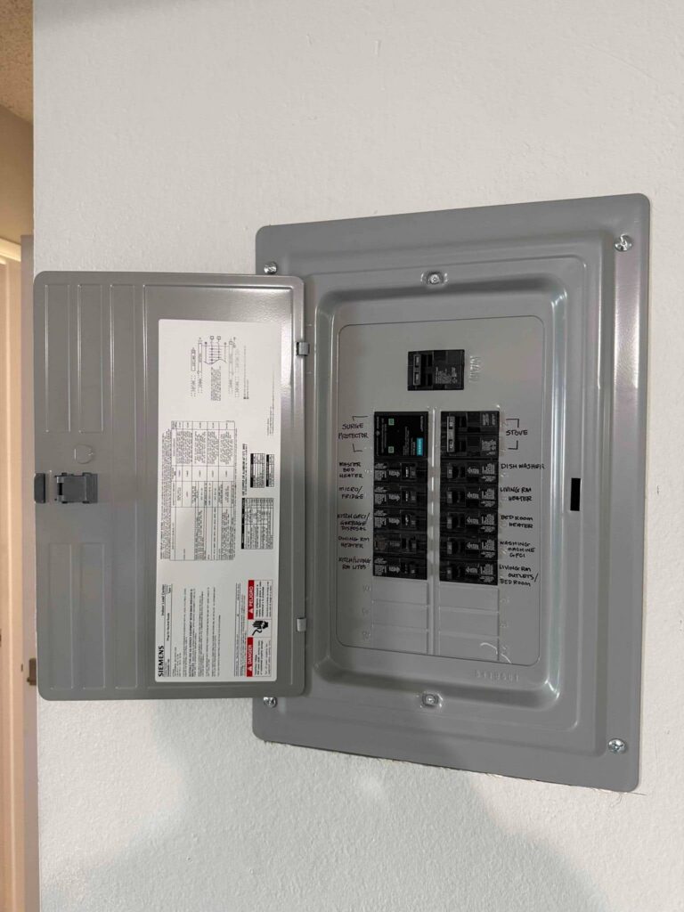 Close-up of an upgraded electrical panel in a San Diego home.