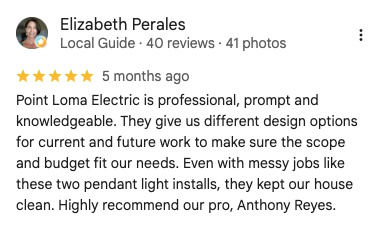 Screenshot of a customer’s review for Point Loma Home Pros.